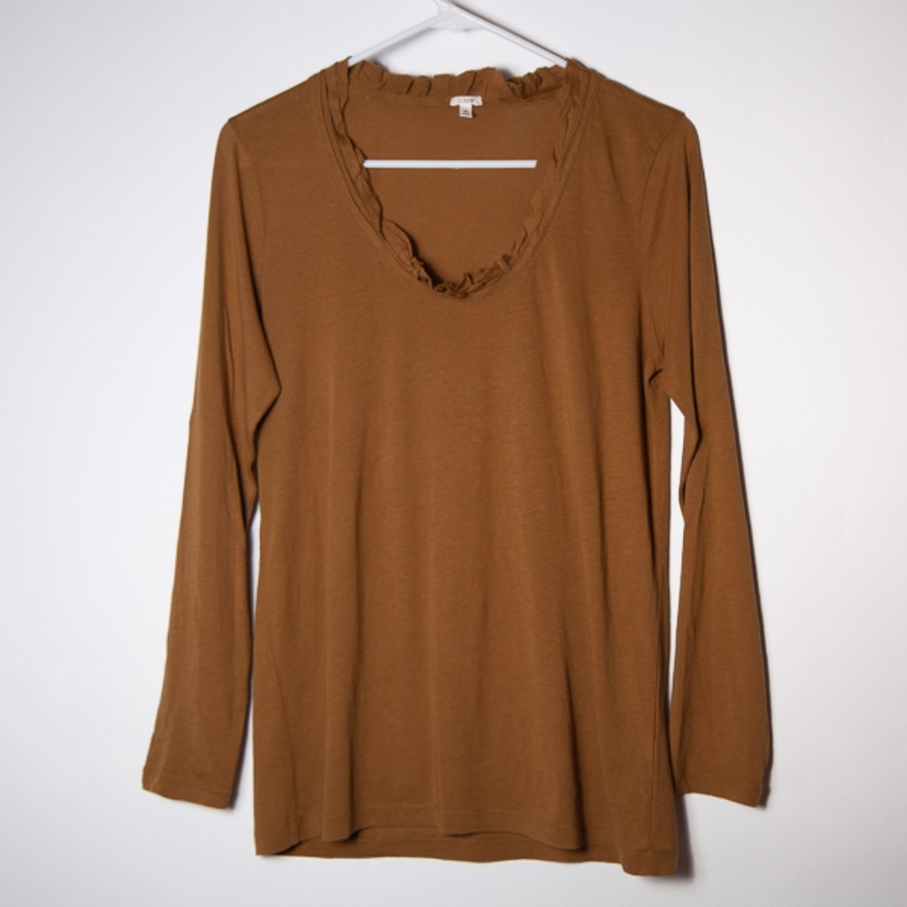 J. Crew Brown long sleeve ruffle tee_Size Medium